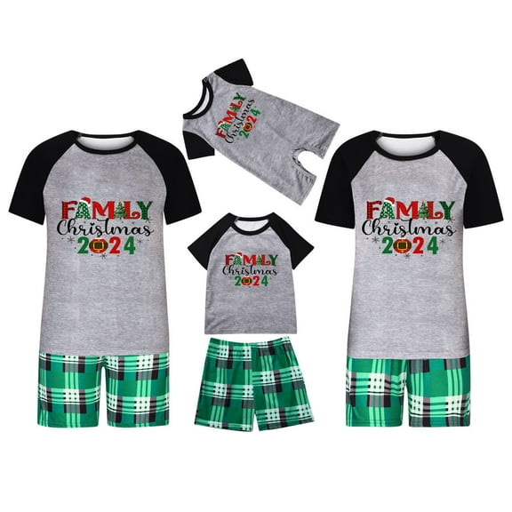 Odeerbi Christmas Pajamas for Family Plaid Holiday Short Sleeve Family Christmas Pajamas Matching Sets Dad Fashion Plaid Print Tops Pants Sleepwear Xmas Family Matching PJs Set Green