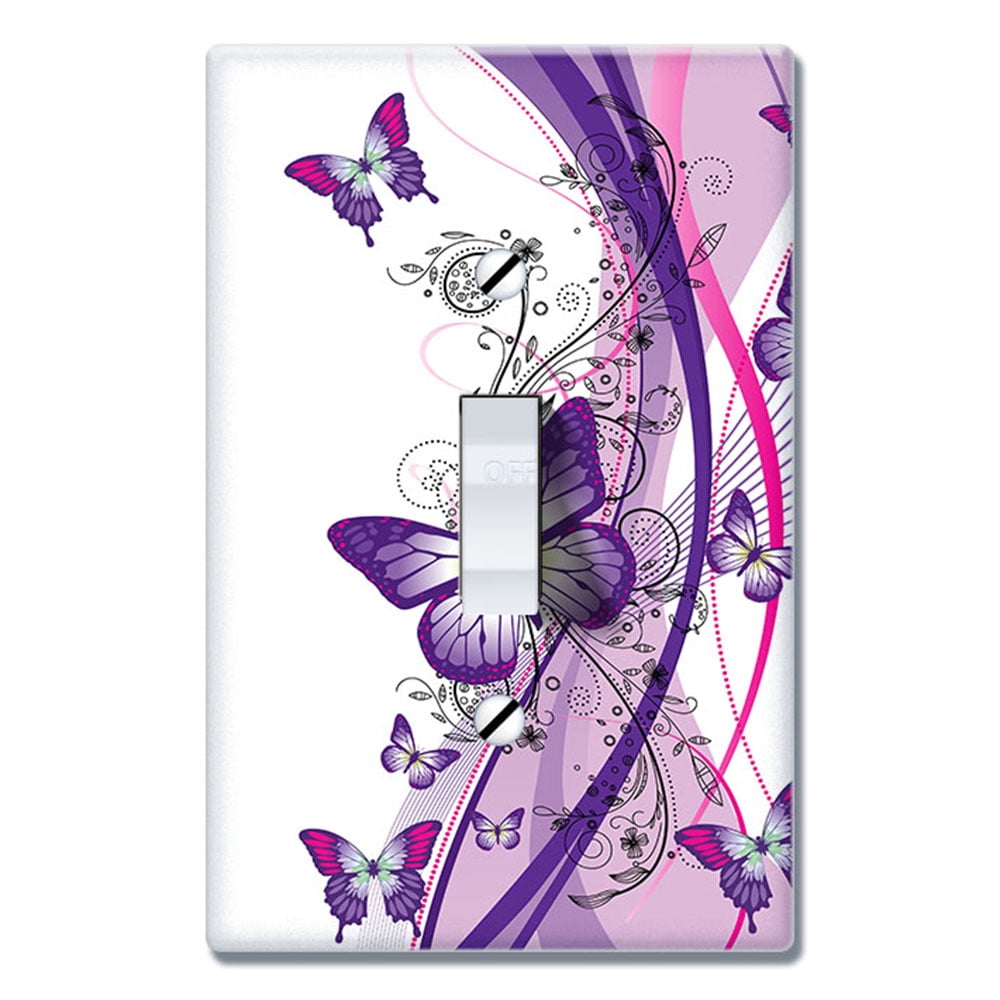 Switch Covers Wall Plate Graphics Wallplates Triple Rocker Botanic Atrwork Purple Flowers