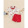 thumbnail image 2 of BemeyourBBs Toddler Baby Boys Farm Circus Gentleman Outfits Infant Baby Boys Summer Clothes Cute Cartoon Animal Print Short Sleeve Button Down Shirts with Bowtie Pockets Shorts Set, 2 of 8