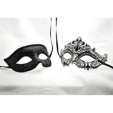 His and Her Masquerade Masks Black Themes Laser Cut Couple