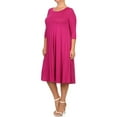 thumbnail image 2 of Women's Casual Plus Size Loose Fit 3/4 Sleeve Jersey Knit A-Line Solid Midi Dress, 2 of 4