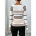 thumbnail image 5 of Women'S Pullover Striped Knit Square Neck Sweater Color Block Long Sleeve Cute Trendy Fuzzy Sweaters Brown XS, 5 of 10