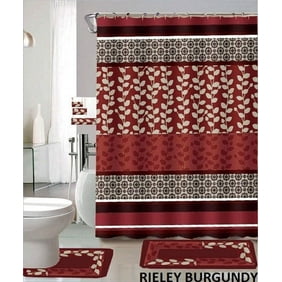 18 Piece Bath Rug Set Burgundy Holiday Red Medallion Print