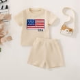thumbnail image 2 of Baby Toddler Boy 4th of July Outfits 6 12 18 24 Months 2T 3T 4T Flag Embroidery Waffle Short Sleeves T-Shirt Elastic Shorts Set 2 Clothes Kaprioy Mamas Boy Baby Clothes, 2 of 9