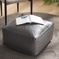 thumbnail image 2 of GDF Studio Conrail Contemporary Faux Leather Channel Stitch Pouf, Gray Rectangular, 2 of 6