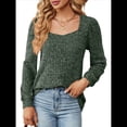 thumbnail image 3 of Blusa de Punto Acanalada de Larga para Mujer, Holgada, Suave, , con Cuello Cuadrado, Informal, Tipo Suéter. Verde XXL, 3 of 10