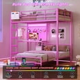 thumbnail image 2 of Mabor Bunk Bed Twin Over Twin Size with Desk Metal Bunk Bed Frame with LED Lights & Charging Station, Twin Loft Bed with Storage Shelves and Drawers, Safety Guardrail and Ladder, Pink, 2 of 9
