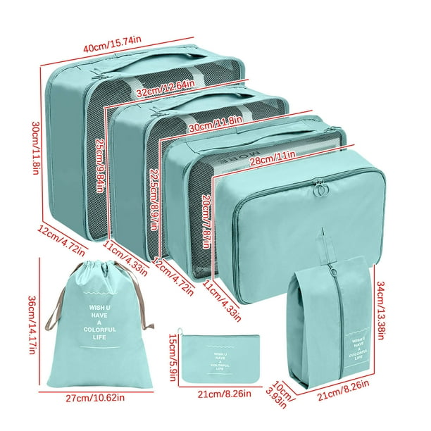 Conjunto de Bolsa de Maquillaje de Viaje con Traje de 7 Piezas Ropa Zapatos Ropa Interior Sub-Bolsa, Pequeño Maquillaje Bolsa Equipaje Acabado Organizador, 40x12x30cm Etc.