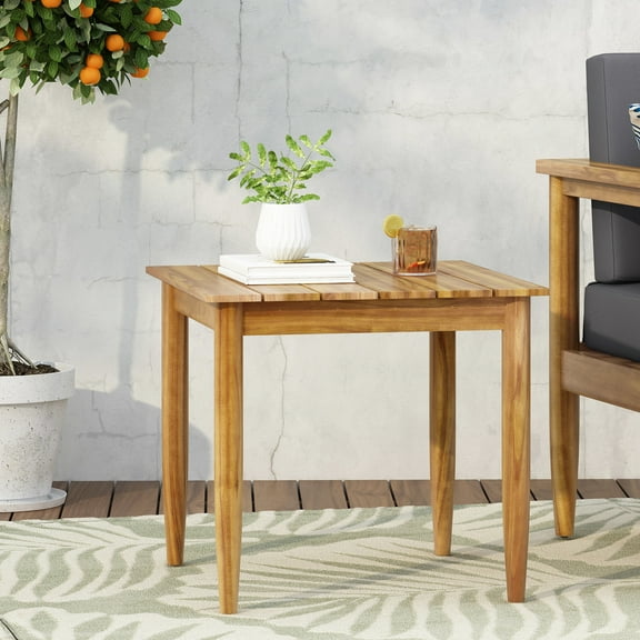 Wood Side Table In Rustic Style With Slat Accent, 19.81"x19.81"x17.93", Decoration, 20x20x17.93,