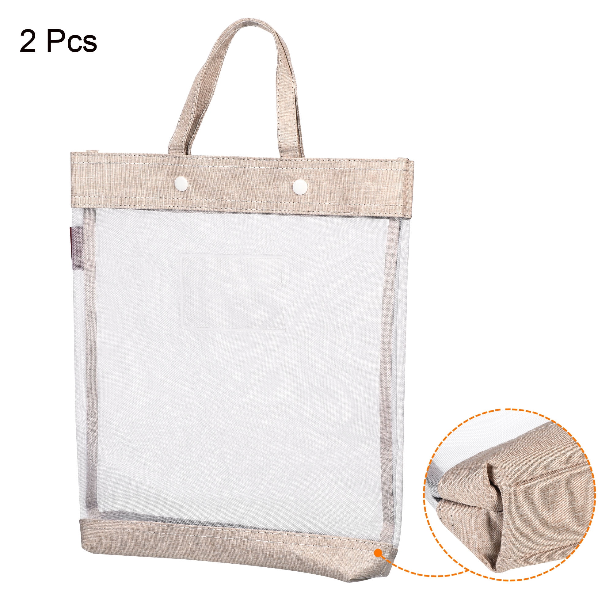 Unique Bargains Nylon Document Bag with Handle Mesh Files Tote Pouch Beige