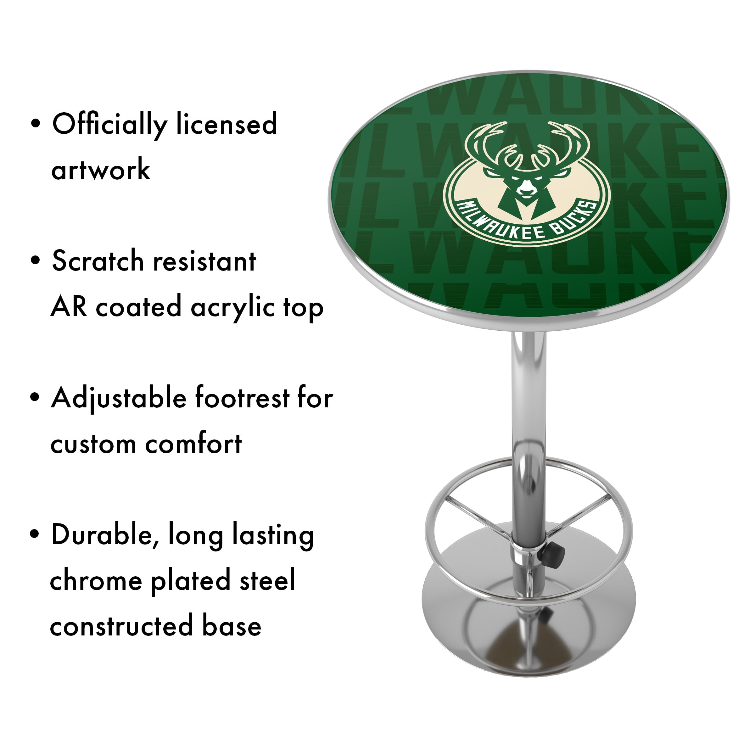 Milwaukee Bucks City Bar Table with Adjustable Footrest and Acrylic Top