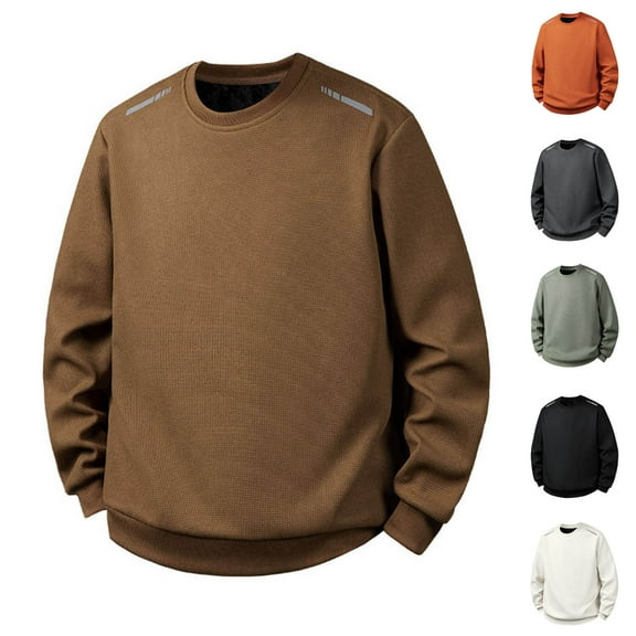 WAENQINLA Shirts for Men Casual Long Sleeve Athletic Work Pullover Tops Big and Tall Fashion Waffle Crewneck Sweatshirt White XXXXL