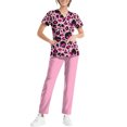 thumbnail image 4 of Women’s 2026 New Halloween Scrubs Sets, V-Neck Short Sleeve Top & Jogger Pants, Quick Dry Medical Uniform with Pockets for Nurses, 01-Pink, L, 4 of 5