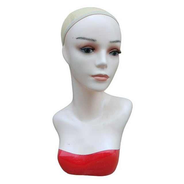 Busto de maniquí femenino de ABS con soporte para peluca y auriculares. rojo