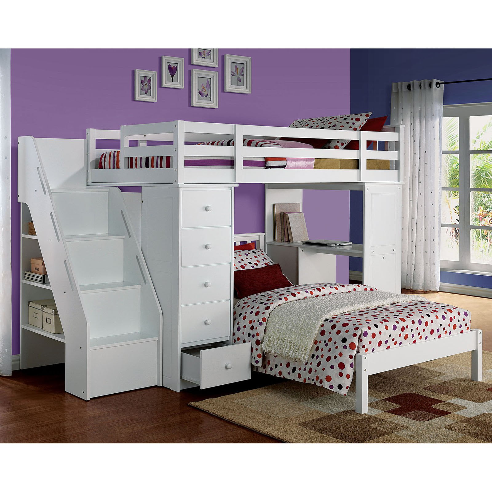 ACME Freya Loft Bed and Bookcase Ladder in White Solid Wood