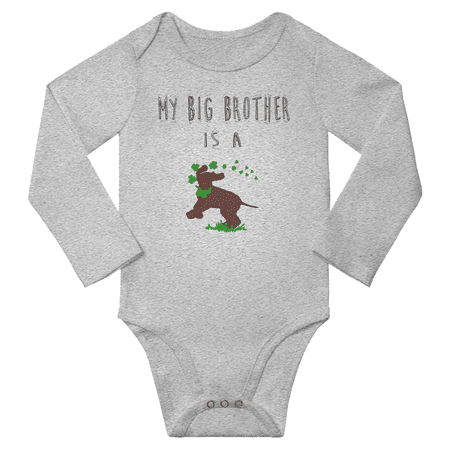 

My Big Brother is a Irish Water Spaniel Dog Baby Long Sleeve Clothing Bodysuits Boy Girl (Gray 18-24M)