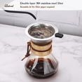 thumbnail image 3 of Pour Over Coffee Maker with Stainless Steel Filter, Borosilicate Glass Coffee Carafe, Modern Wooden Collar, Coffee Maker Carafe, Hold 2 Cups, 400 ml/13.5 oz, Clear, 3 of 8