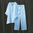 thumbnail image 2 of Womens 2 Piece Outfits Wide Leg Blouse Pockets Elastic Pants Sets Casual V Neck Shirt Trousers Fashion Streetwear Capri For Women Casual Summer, 2 of 7