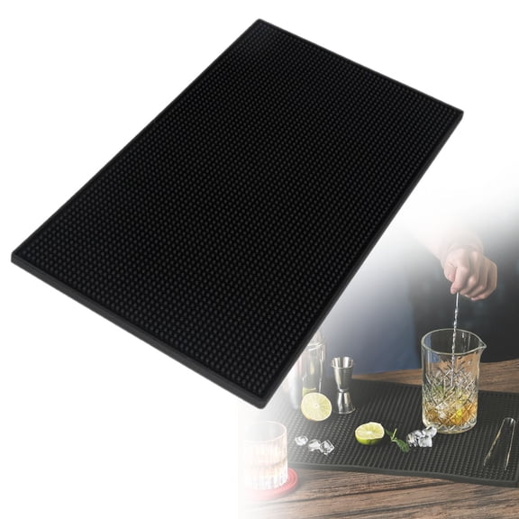 Black Bar Mat, 12x6 Inch PVC Spill and Drying MatforCountertop, Non Slip Mixing and Glass Drying Mat, Dishwasher Safe, 30x15cm