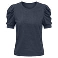thumbnail image 5 of Wang6 Puff Sleeves Tshirts for Womens Summer Short Sleeve Solid Tops Causal Loose Fit Crew Neck Tees 0522liBlue S, 5 of 5