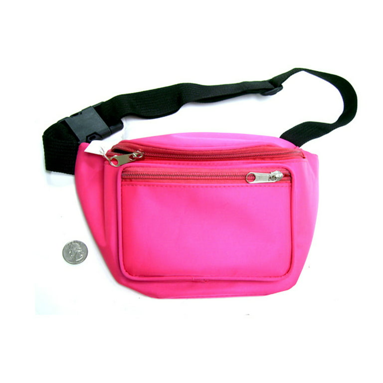 MyPartyShirt Neon Pink Fanny Pack Bag Rave Club Bum Festival 2 Pocket Adjustable Strap