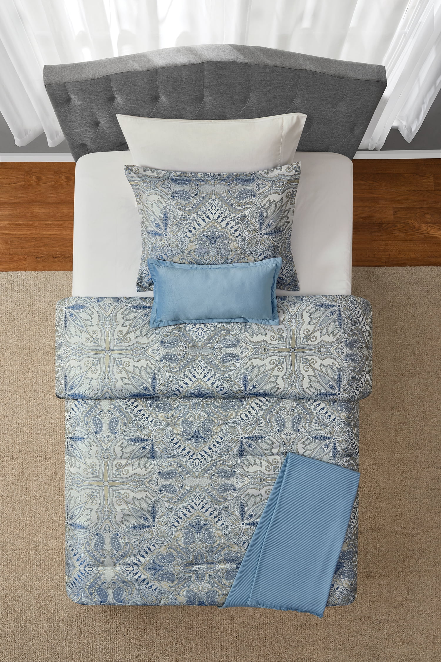 Mainstays Medallion 4-Piece Teal Jacquard Comforter Set, Twin/Twin XL