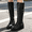 Black, variant on Women's Casual Lace Up Knee High Boots, Round Toe Double Belt Buckle Design with Breathable Lining, Trendy Boots for Daily Leisure Gift