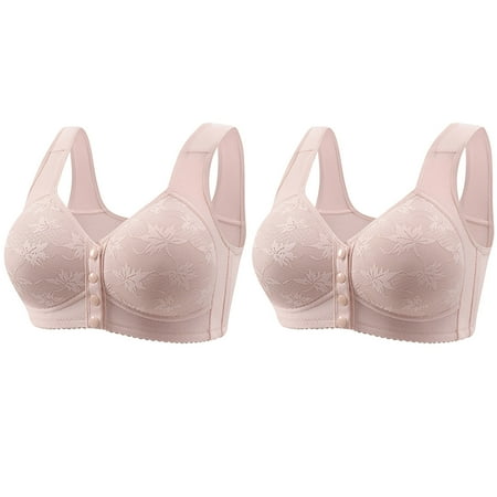 Black of Friday Deals!Clearance Staron 2PC Bras for Older Women Front Closure No Underwire Bras Wireless Comfortable Bras Stretch Front Button Bra Comfy Bras