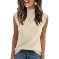 thumbnail image 3 of Stichou Women's Sweater Vest 2026 Summer Mock Neck Sleeveless Tank Tops Business Casual Lightweight Pullover Sweaters Shirts Beige L, 3 of 5