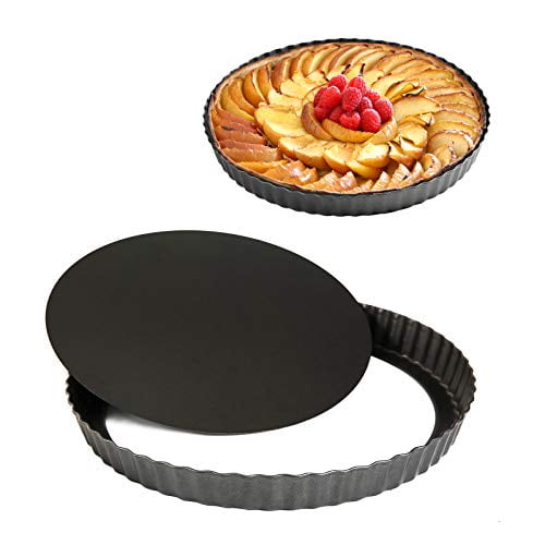 2 pack 9.5-Inch Tart Pan with Removable Loose Bottom， Non-stick Carbon Steel Quiche Pan Used As Pie Pan for Baking 