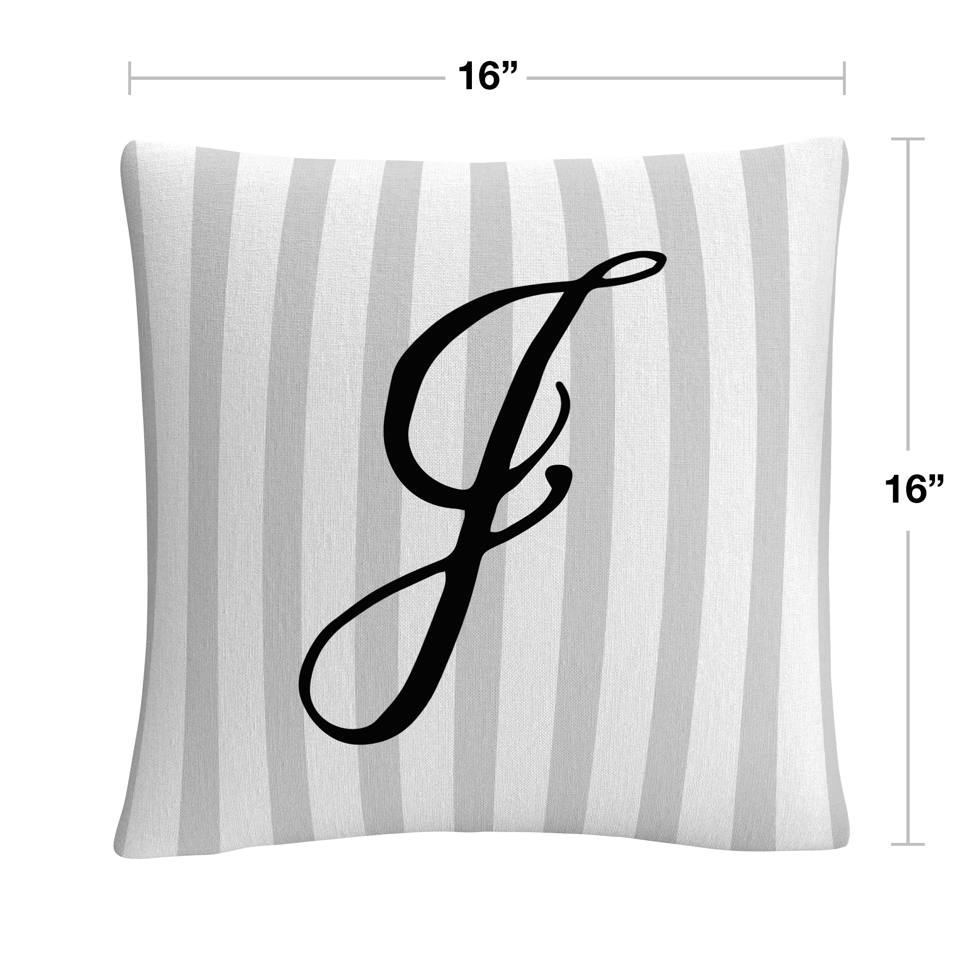 Gray Striped Ornate Letter Script J By Abc 16 X 16 Decorative Throw Pillow