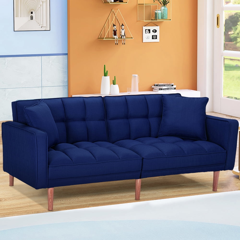SEVENTH Blue Couch, Futon Convertible Sofa Bed, Modern Fabric Sofa Bed