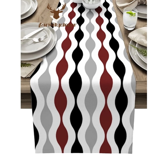 Geometric Black Red Grey Medieval Print Table Runner Home Wedding Table Mat Centerpieces Decoration Party Dining Long Tablecloth