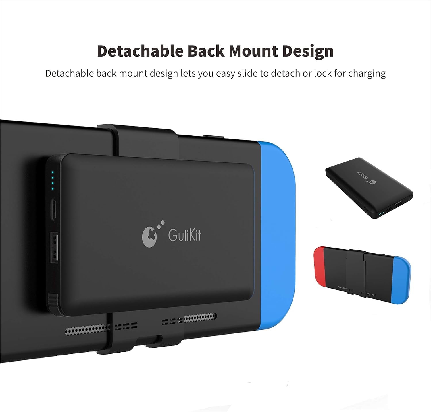 10000mAh Power Bank W/ Detachable Back Mount Portable Backup Extended Battery Backup Charger Case for Nintendo Switch