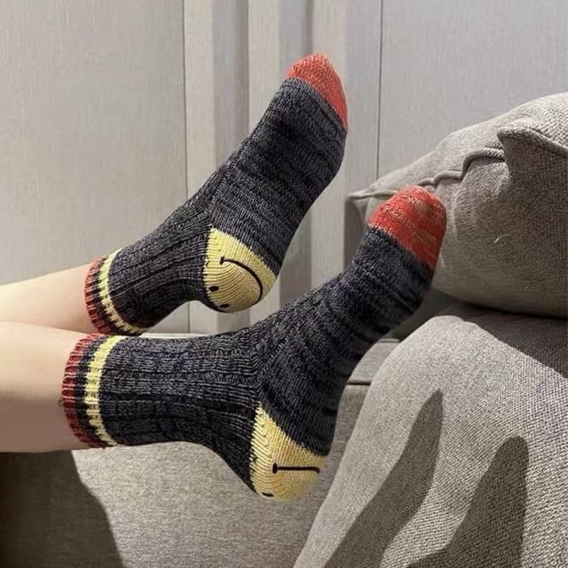 Calcetines de moda para hombre y mujer con tacón sonriente, gruesos, estilo japonés, con herramientas de colores divididos y rayas