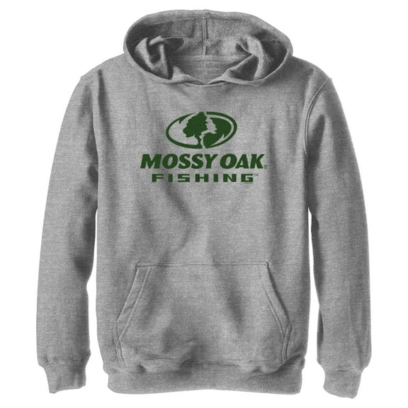 Boy's Mossy Oak Fishing Logo Pull Over Hoodie Athletic Heather Medium