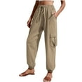 thumbnail image 2 of AherBiu Cargo Pants Women Solid Color Casual High Waisted Work Cinch Bottom Pants with Multiple Pockets, 2 of 4