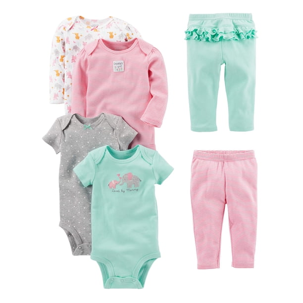 Set de ropa Simple Joys de Carter's Baby Girls, 6 piezas, 0-3 m