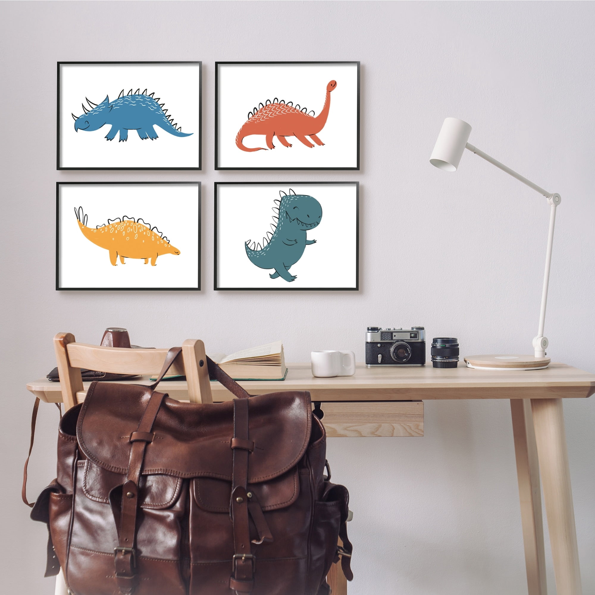 Stupell Industries Kids' Happy Dinosaur March T-Rex Triceratops Stegosaurus Brontosaurus, 20 x 16, Design by Ziwei Li