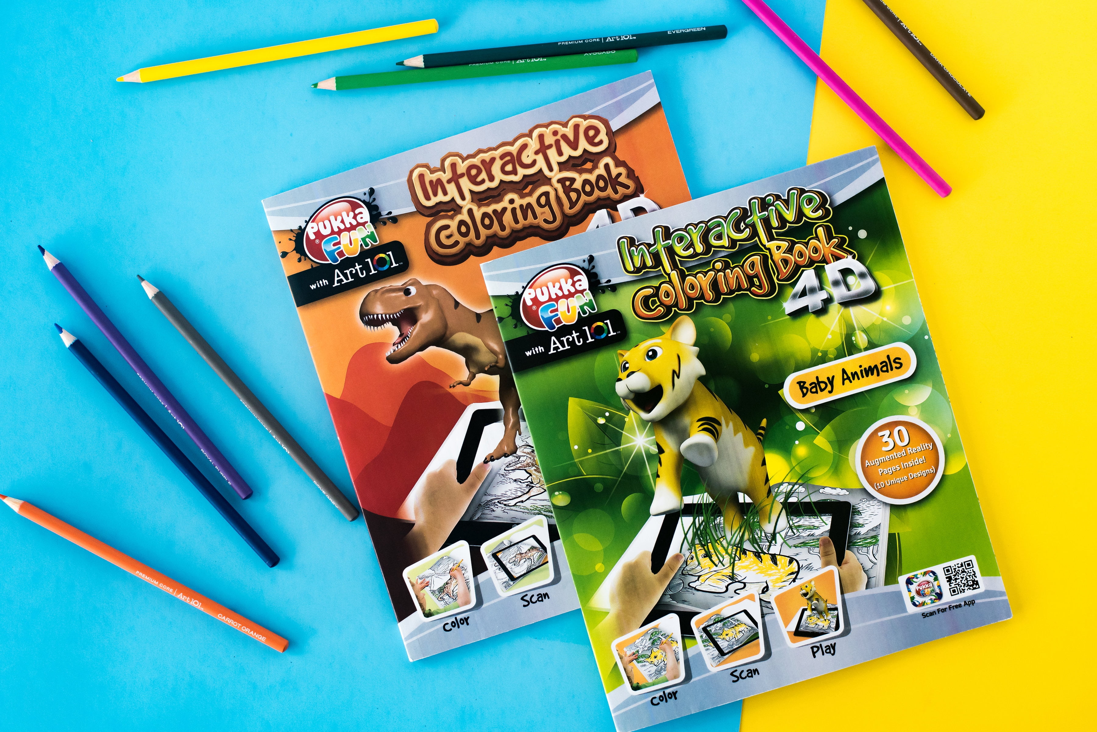 Download Pukka Fun With Art 101 2 Pack 4d Augmented Reality Interactive Coloring Books Dinosaurs Baby Animals Walmart Com Walmart Com