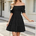 thumbnail image 5 of Summer Plus Size Dresses for Women 2026 Fashion Off Shoulder Ruffle Mini Dress Casual A Line Dress Solid Ladies Beach Vacation Sundresses, 5 of 10