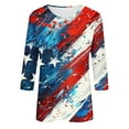 thumbnail image 3 of Elvqul Womens American Flag T Shirts Independence Tops Patriotic 3/4 Sleeve Fourth of July Clearance Under 5 Pullover Shirts for Women Round Neck, 3 of 5