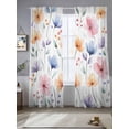 thumbnail image 2 of Watercolor Blue Pink Flowers Sheer Curtains 108 Inch Long 2 Panels, Spring Leaves Light Filtering Rod Pocket Semi Sheer Curtains, Sheer Voile Drapes for Living Room Bedroom, 52"x108", 2 of 5