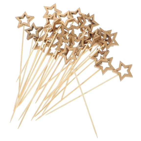 IBASETOY 50Pcs Bamboo Christmas Star Shape Cocktail Picks Decorative Food Toothpicks for Parties