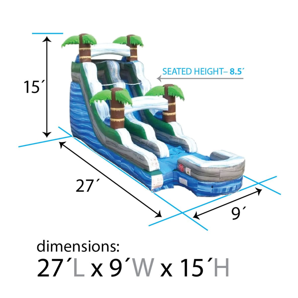 TentandTable Commercial Inflatable Water Slide, Tropical Marble with Blower, 15'