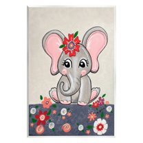Stupell Industries Baby Elephant & Flowers Animals & Insects Painting Unframed Art Print Wall Art, 10 x 15