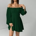 thumbnail image 5 of HXWCHs A Solid Color One Shoulder Casual Dress for Women L A-Dark Green, 5 of 8