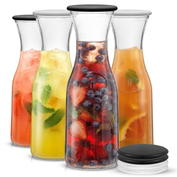 Jarra de vidrio JoyJolt Hali de 1 litro con tapa, juego de 4 para bebidas