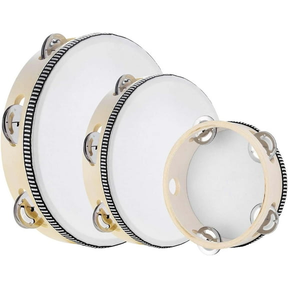 3 Packs tamborines 6”8”10”Tambourine For Adults Wooden Tambourines Drum Percussion, Tambourine Gift Musical Educational Metal Jingles Church KTV Party Music Therapy