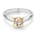 thumbnail image 2 of Gem Stone King 1.15 Ct 7mm Round Peach Morganite 10K White and Yellow Gold Ring Ring (Size 9), 2 of 4